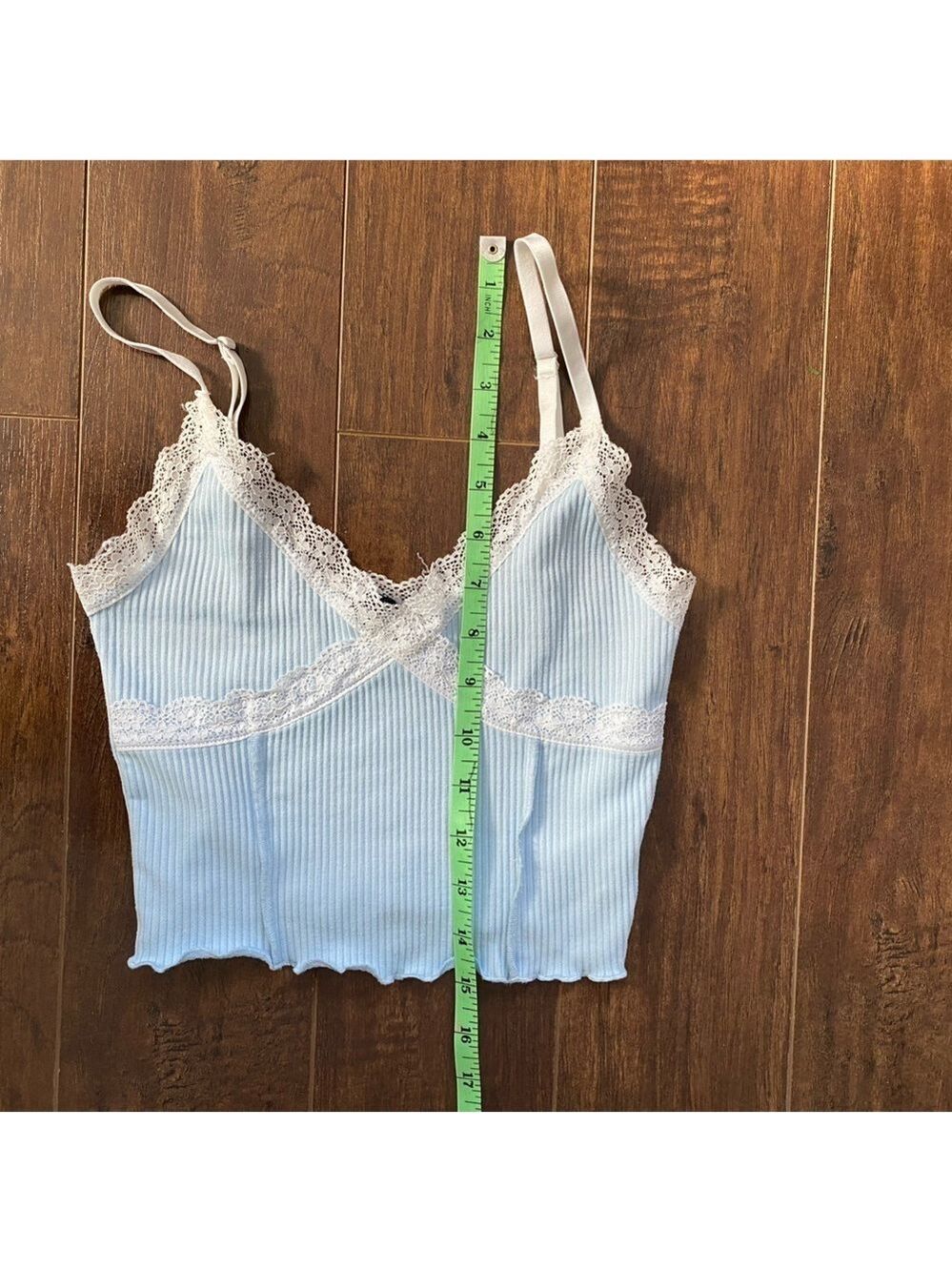 2/$10 Divided Light Blue with Off-White Lace Trim Cropped Tank Size XS - Picture 10 of 11
